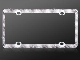 Car Automotive License Plate Frame Chrome Coating Metal with Triple Row White and Purple 474 Diamonds Crystals Rhinestones Bling : Diamonds Licence Plates : Car Electronics