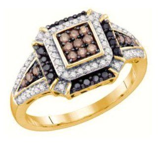 0.43 cttw 10k Yellow Gold Black Diamond Engagement Ring Chocolate Brown Diamonds, Dainty Design, Color Of Diamonds Light To Medium Brown (Real Diamonds 0.43 cttw, Ring Sizes 4 10) Jewelry