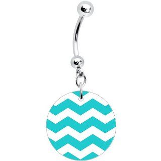 Turquoise White Chevron Dangle Belly Ring: Body Piercing Rings: Jewelry