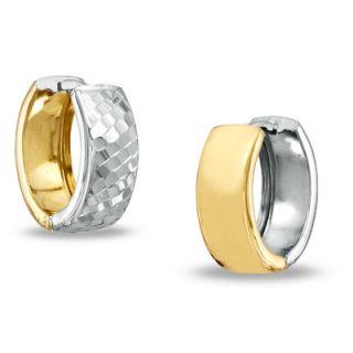 Reversible Diamond Cut and Polished Hoop Earrings in 14K Two Tone Gold
