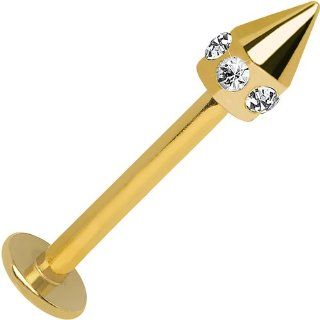 16 Gauge Gold Anodized Titanium Clear Gem Cone Labret Monroe: Body Piercing Barbells: Jewelry
