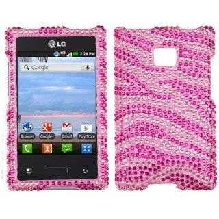 Hard Plastic Snap on Cover Fits LG L35G Optimus Logic Zebra Skin Pink/Hot Pink Full Diamond/Rhinestone Net10, Staright Talk,: Cell Phones & Accessories