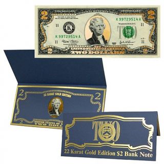 $2 Bill with 22K Gold Foil Hilites   Federal Reserve Note