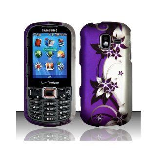 Purple Silver Flower Hard Cover Case for Samsung Intensity III 3 SCH U485 Cell Phones & Accessories