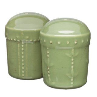 Signature Housewares Sorrento Collection Stoneware Salt and Pepper Shaker Set, Green Antiqued Finish: Kitchen & Dining