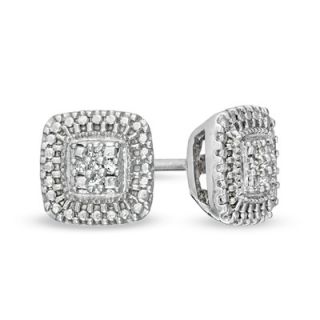 Diamond Accent Composite Square Frame Stud Earrings in Sterling Silver