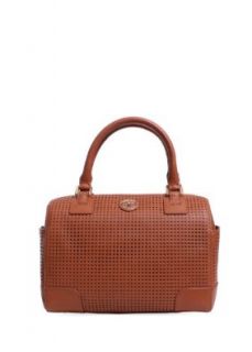 Tory Burch Robinson Perforated Middy Satchel in Luggage: Shoes