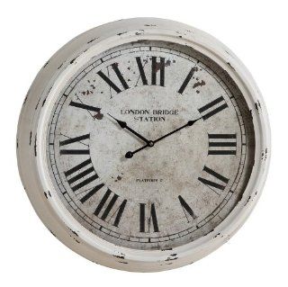Round Wall Clock with Roman Numerals in Distressed White Finish: Beauty