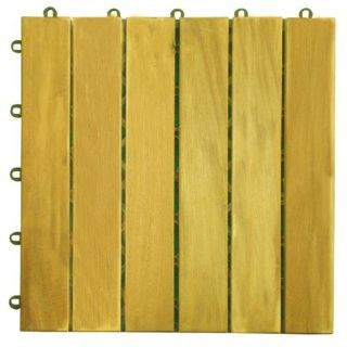 VIFAH V489 Interlocking Acacia Plantation Hardwood Deck Tile 6 Slat Design, 10 Pack, Natural Wood Finish, 12 by 12 by 1 Inch : Decorative Tiles : Patio, Lawn & Garden