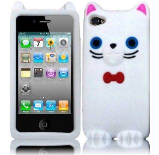 White Funny Cat Animal Silicone Jelly Skin Case Cover for Apple Iphone 4G 4S 4: Cell Phones & Accessories
