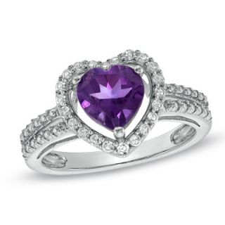 0mm Heart Shaped Amethyst and Lab Created White Sapphire Heart Frame