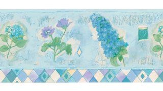Brewster 499 740581 Light Blue Watercolor Floral Border Wallpaper    