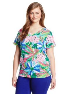 Caribbean Joe Women's Plus Size Short Sleeve Printed Burnout T Shirt at  Womens Clothing store: