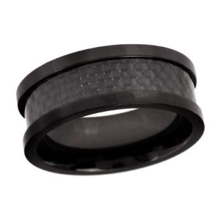 Mens 9.0mm Black IP Stainless Steel and Carbon Fiber Inlay Wedding