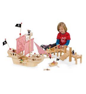 Seven Seas Pirate Ship and Pier Seven Seas Pirate Ship with 4 Pirate Dolls and Pier: Toys & Games