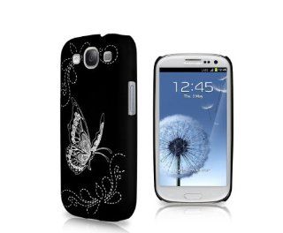 Worldshopping Black Vivid Butterfly Shell Rubberized Skin Hard Case Back Cover For Samsung Galaxy S3 SIII i9300 (AT&T, T Mobile, Sprint, Verizon) + Free Accessory: Cell Phones & Accessories
