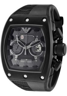 Emporio Armani AR4901  Watches,Mens Super Meccanico Automatic Partially Skeletonized Black Textured Dial Black Rubber, Chronograph Emporio Armani Automatic Watches