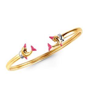 14k Yellow Gold Pink Dolphin Baby Child Bangle Bracelet: Jewelry