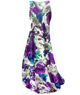 Indigo Blue Purple Bellflower Print Slinky V Neck Tank Plus Supersize Maxi Dress at  Womens Clothing store