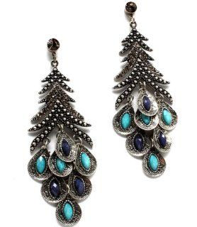 CLEARANCE   Silver Finish Long Christmas Pine Tree Crystal Earrings Jewelry