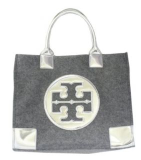 Tory Burch Leather and Flannel Ella Tote Med Gray Silver: Shoulder Handbags: Shoes