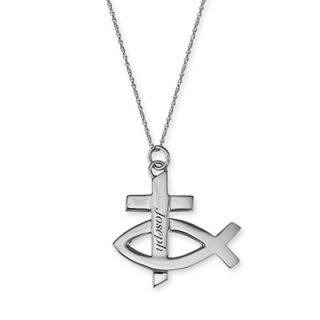 Christian Fish and Cross Name Pendant in Sterling Silver (8 Letters