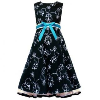 Size 16 RRE 51901F BLACK WHITE TURQUOISE BOW FRONT EMBROIDERED BUTTERFLY Special Occasion Wedding Flower Girl Party Dress, F451901 Rare Editions TWEEN GIRLS: Clothing