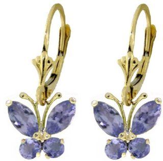 14k Gold Butterfly Earrings with Genuine Tanzanites: Jewelry