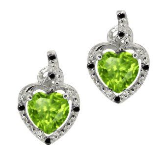 1.73 Ct Heart Shape Green Peridot Black Diamond Sterling Silver Earrings: Stud Earrings: Jewelry
