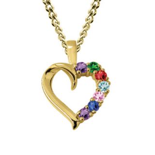 Personalized Birthstone Heart Mothers Pendant in 10K Gold (3 7 Stones