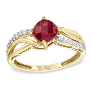 0mm Cushion Cut Lab Created Ruby and White Sapphire Ring in 10K Gold