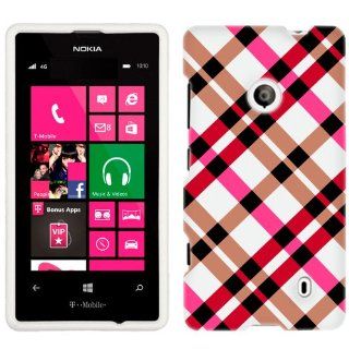 Nokia Lumia 521 Hot Pink Plaid on White Phone Case Cover: Cell Phones & Accessories