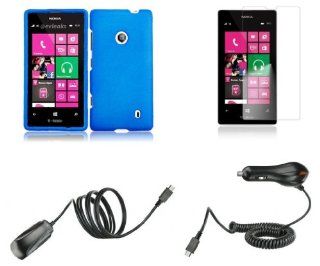 Nokia 521 / 520   Premium Accessory Kit   Cool Blue Hard Shell Case + ATOM LED Keychain Light + Screen Protector + Wall Charger + Car Charger: Cell Phones & Accessories