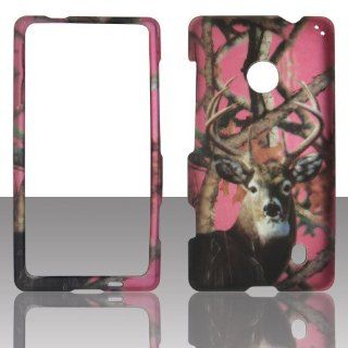 Pink Camo Branches Deer 2D Rubberized Design for Nokia Lumia 521 Cell Phone Snap On Hard Protective Case Cover Skin Faceplates Protector: Cell Phones & Accessories