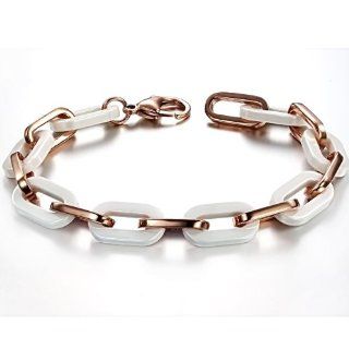 Opk Jewelry Fashion Women's Tennis Bracelets High Quality White Ceramic And Rose Gold Plated Stainless Steel Hook ups Link Chains Wristband Classic Gift 8.27 Inch Length 10mm Width 25g Weight: OPK: Jewelry