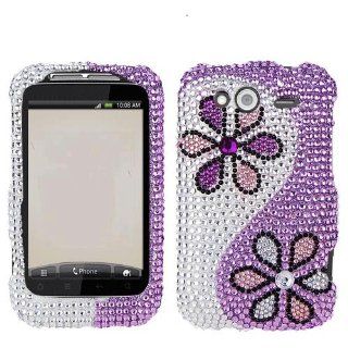 Hard Plastic Snap on Cover Fits HTC A510e WildFire S, Marvel Purple Daisy Full Diamond/Rhinestone T Mobile (does not fit HTC 6225 Wildfire Bee) Cell Phones & Accessories