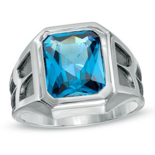 Mens Emerald Cut Blue Topaz Ring in Sterling Silver   Zales