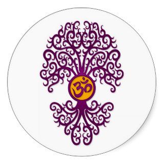 Purple and Yellow Yoga Om Tree on White Stickers