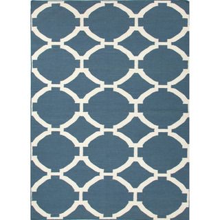 Durable Handmade Flat weave Geometric pattern Blue Rug (8 X 10)
