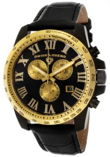 Swiss Legend 50082 BB 01 GB BLK  Watches,Mens Defender Chronograph Black IP Case Gold Tone Bezel Black Genuine Leather, Chronograph Swiss Legend Quartz Watches