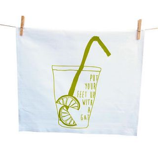 screen printed gin and tonic tea towel by megan alice england