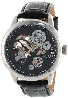 Akribos XXIV Men's AK538BK Mechanical Skeleton Leather Strap Watch: Akribos XXIV: Watches