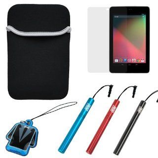 BIRUGEAR Black Universal Neoprene Sleeve Protective Case + Clear LCD Screen Protector + 3 Colors Stylus with Cap & 3.5mm Plug + LCD Screen Cleaner Strap for Google Nexus 7 Tablet (Android 4.1 Jelly Bean, 7 inch): Computers & Accessories