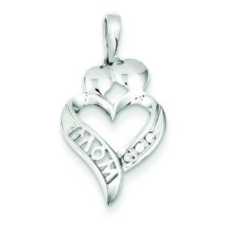 14K White Gold Diamond Mom Heart Pendant Love Charm: Jewelry