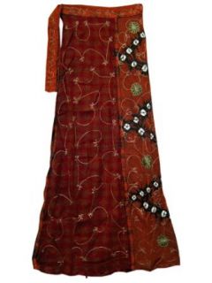 Indian Long Skirt Womens Brown Tie Dye Ari Embroidered Wrap Around Skirts