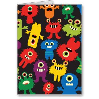 Colorful Crazy Fun Monsters Creatures Pattern Greeting Cards