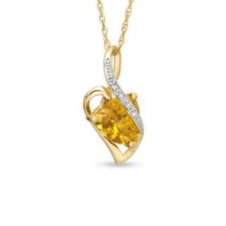 0mm Trillion Cut Citrine and Diamond Accent Drop Pendant in Sterling