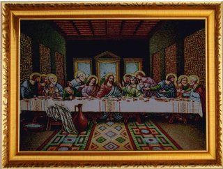 [FREE SHIPPING] Framed Beautiful Last supper Jacquard Woven Wall Hanging Tapestry Fine Art Decor (GOLD)   Large Picture Of The Last Supper With Gold Frame