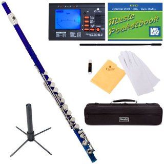 Mendini MFE BL+SD+PB+92D Blue Lacquer Closed Hole C Flute with 1 Year Warranty, Case, Tuner, Stand, Cleaning Rod and Cloth, Grease, and Gloves: Musical Instruments