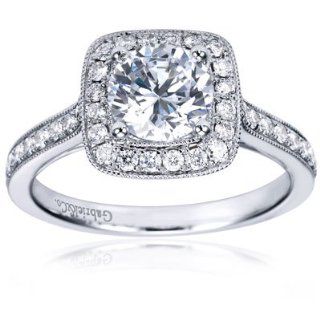 14K White Gold Round Cut Diamond Vintage Halo Engagement Ring   Does not Include The Center Diamond: Jewelry